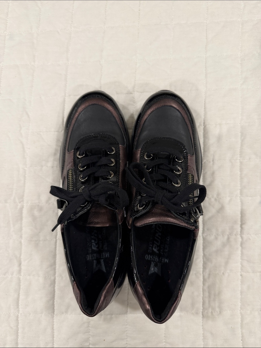 MEPHISTO Black + Metallic Bronze Lace-Up Sneakers